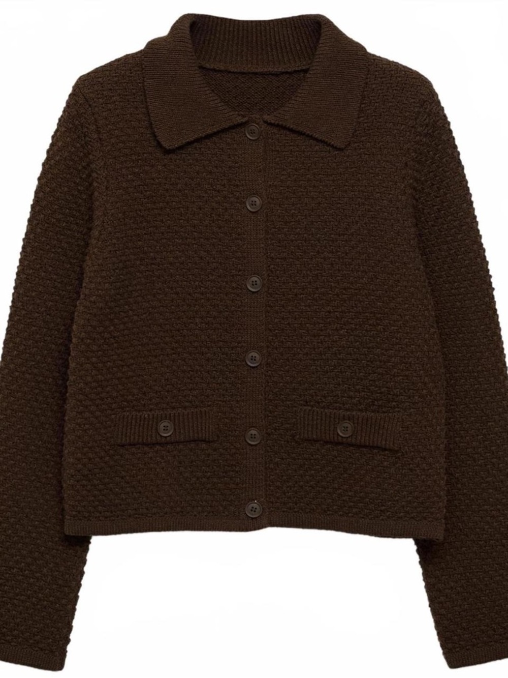 Mango Dark Brown Textured Button-Front Cardigan